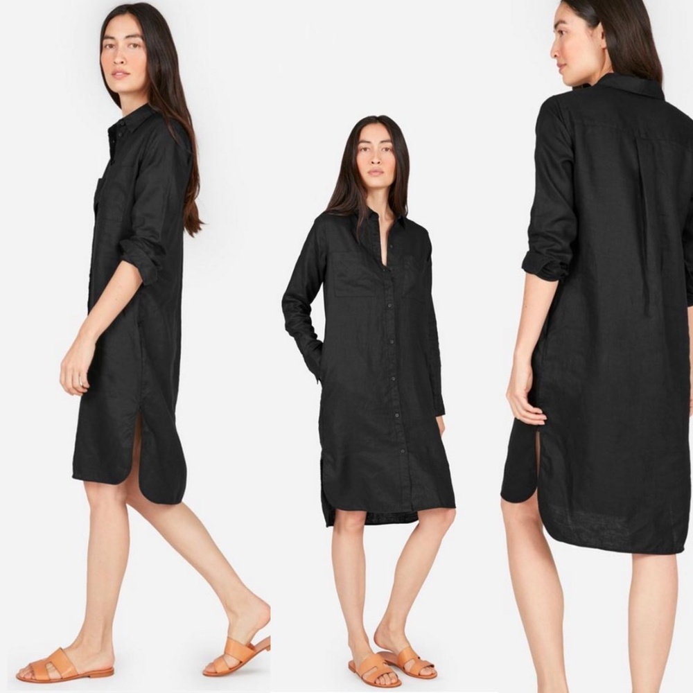 Everlane Long Tunic Shirt Dress - Black Linen, Size 6
